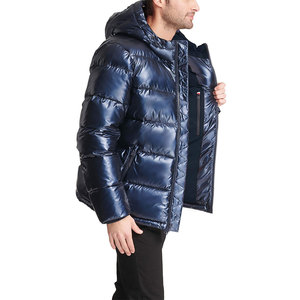 Veste matelassée à capuche pour homme, en polyester, rembourrée, imperméable, coupe-vent, fermeture éclair, manteau d'hiver décontracté, couleur unie - Product Image 2