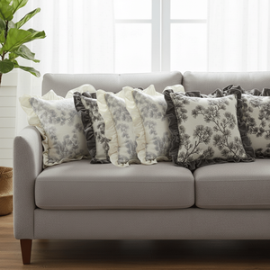 SOGA 6-<b>Piece</b> Decorative Pillow Cover <b>Set</b> 45cm Floral Ruffle Trim <b>3</b> Gray and <b>3</b> White for <b>Sofa</b> and Bedroom - Product Image 3