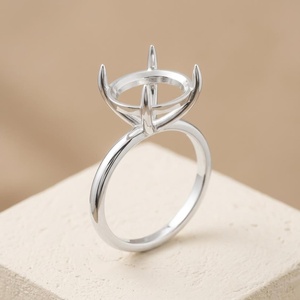 Anillo de Plata de Ley 925 Sólida, Ovalado de 9x7mm, con 4 Puntas, para Engaste de Piedras Preciosas Sueltas - Product Image 4