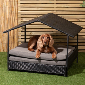 Cama moderna de ratán para mascotas con colchoneta suave para interiores - Product Image 4