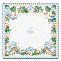 Tapis de Mahjong Américain Personnalisé en Néoprène Premium Antidérapant, Pliable, Moderne, Bleu Vert Tropical Palm Beach, 33 Pouces, Vente en Gros