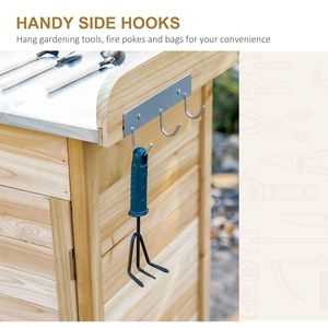 Tavolo da Giardinaggio in Legno Naturale con Armadietto e Ripiano Aperto, Piano in Acciaio per Stazione da Giardino - Product Image 6