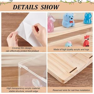 2 Tier Clear Acrylic <b>Display</b> <b>Case</b> with Wooden Base Dustproof Showcase Box for Collectibles Figures Toys Memorabilia - Product Image 2