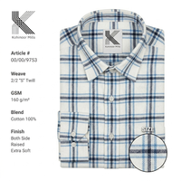 Kemeja Flanel Pria 100% Katun 160GSM Plaid 2/2 S Twill Lengan Panjang OEM ODM