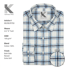 Chemise en flanelle pour homme 100% coton 160GSM à carreaux 2/2 S Twill à manches longues OEM ODM - Product Image 3