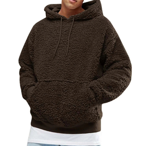 <b>Men's</b> Brown <b>Sherpa</b> Hooded <b>Fleece</b> Sweatshirt Oversized Casual Winter Wear Pocket Design Regular Fit Knitted Solid Color - Product Image 2