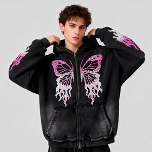 Men's Premium Custom <b>Butterfly</b> Rhinestone Graphic Design Thermal Hoodie Casual Long <b>Sleeve</b> Drawstring Hoodie Men's - Product Image 1