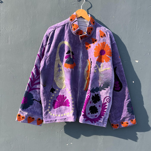 Handcrafted Purple <b>Velvet</b> Jacket <b>for</b> <b>Women</b> Stunning Kashmiri Suzani Style Floral Embroidery Luxury Boho Winter <b>Coat</b> - Product Image 3