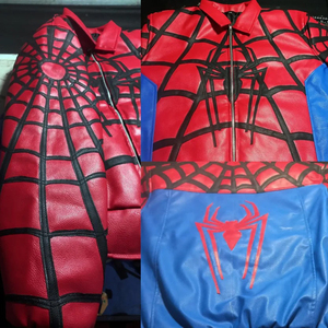 Chaqueta bomber de cuero PU con temática de Spider-Man para hombre, en rojo y azul con cierre de cremallera y cuello vuelto. - Product Image 6