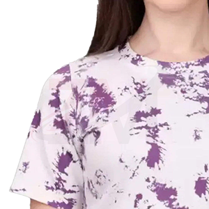 Conjunto de Camiseta de Manga Corta con Cuello Redondo y Estampado Tie Dye Morado y Blanco para Mujer, Estilo Casual, Tejido de Punto de Secado Rápido, para Primavera y Verano - Product Image 3