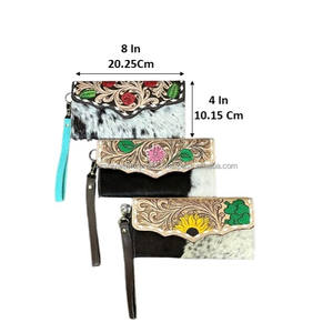 Western Hand Tooled Cowhide Leather <b>Wristlet</b> Clutch with Floral Design <b>Wallet</b> Removable Wrist Strap Perfect for Daily Use - Product Image 2
