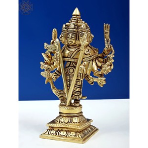 Petite statue de sculpture indienne Shanmugar Kartikeya en laiton de 6 pouces faite à la main - Product Image 3