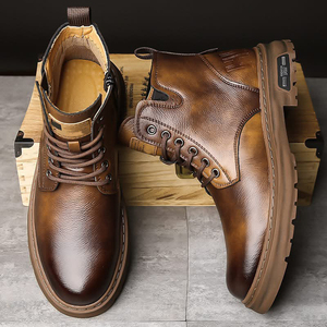 Wholesale Chunky <b>Shoes</b> <b>Men</b> 100% Genuine Leather Platform Boots Canceled Export Order Bangladesh Factory Surplus Footwear Bulk - Product Image 1