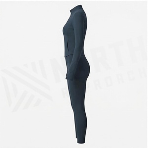 Ensemble de yoga 2 pièces avec fermeture éclair intégrale sur le devant, couleur marine unie, tissu respirant, vêtements de sport pour femmes - Product Image 3