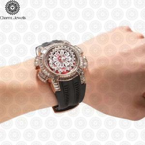Charm_Jewells Montre de luxe en acier inoxydable, boîtier rond de 42 mm, quartz analogique, cristal saphir, bracelet en silicone, unisexe - Product Image 4