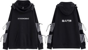 เสื้อฮู้ดสตรีทแวร์เทคแวร์สีดำสำหรับผู้ชาย สไตล์ฮิปฮอปแบบญี่ปุ่น - Product Image 3