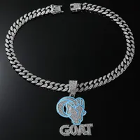 LAX DIORE JEWELS Collar con Colgante de Cabra Chapado en Plata de Ley para Hombre, Unisex, Estilo Hip Hop, con Diamantes Pavé, Cadena Cubana, Aniversario