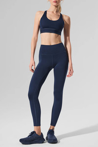 Leggings de sport taille mi-haute pour femme, bleu marine, longueur intégrale, sculptants, pour entraînement intensif et yoga, coupe ajustée, en Spandex/Polyester - Product Image 3