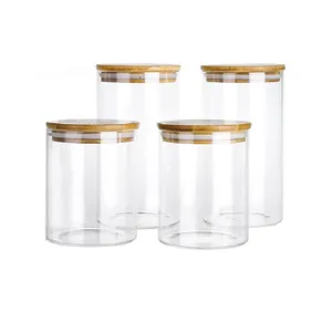 Frasco cilíndrico de vidrio borosilicato para cocina con tapa de bambú 450ml 550ml 580ml 800ml 750ml 1000ml 1900ml - Product Image 1