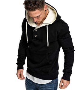 Sudadera con Capucha Azul Marino para Hombre, con Detalle de Botones, Corte Regular, Informal, de Punto, de Algodón, para Otoño - Product Image 2