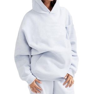 Sweat-shirt à capuche oversize pour femme, couleur unie, en coton tricoté, respirant, épaules tombantes, style streetwear décontracté, coupe courte - Product Image 4