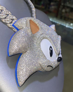 Collier avec pendentif en strass Sonic The Hedgehog, plaqué argent, design de dessin animé mignon, bijoux cadeau unisexe - Product Image 1
