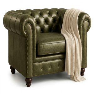 Elegante Sillón Chesterfield de Cuero Vintage con Detalles de Tachuelas, Sillón de Lujo para Sala de Estar - Product Image 2