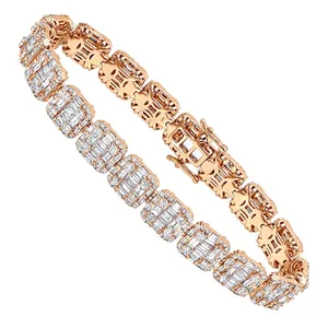 EtherStar Jewels 14 ct Baguette Lab Grown Diamond Tennis Bracelet 18K <b>Solid</b> <b>Gold</b> 12mm Wide Link Fine Jewelry - Product Image 2