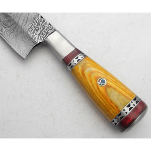 Couteau de chef moderne personnalisé fait main Burraq, lame en acier Damas de 7 pouces, épaisseur 3,0 mm, manche en bois, étui en cuir - Product Image 4