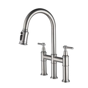 Rubinetto da Cucina Classico a Doppia Maniglia Estraibile in Acciaio Inox 304 Lucidato e Spazzolato e Ottone, con Installazione a Incasso - Product Image 5
