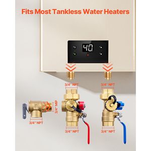 Kit Valvole di Servizio per Scaldabagno Senza Serbatoio da 3/4 Pollici, 2 Pezzi, Valvole di Isolamento NPT da 3/4 Pollici, Valvole di Scarico Pressione per Ricambi Scaldabagno - Product Image 4