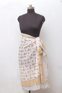 Women Cotton Printed Pareo Yellow Floral Beach <b>Sarong</b> Lightweight Summer Wrap Resort Cover Up - Product Image 4