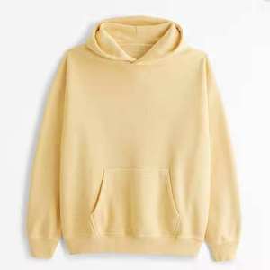 Sweat-shirt à capuche unisexe jaune, coupe ample, style décontracté, vêtement d'automne, design avec poche, tissu en molleton français tricoté - Product Image 1