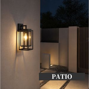 Lámpara de Pared Exterior Impermeable de 14 Pulgadas - Resistente, Rectangular, con Doble Jaula, en Negro Satinado y Cristal Transparente para Jardín - Product Image 1