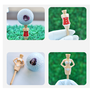 Ensemble de tees et balles de golf en bambou et caoutchouc avec des tees durables et écologiques, motif amusant - Product Image 2