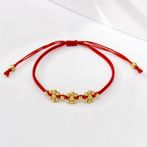 Handmade <b>Red</b> Thread Metal Ball Flower <b>Bracelet</b> Women Girls Adjustable Gold Beaded Charm Friendship Trendy Fashion Jewelry Party - Product Image 2
