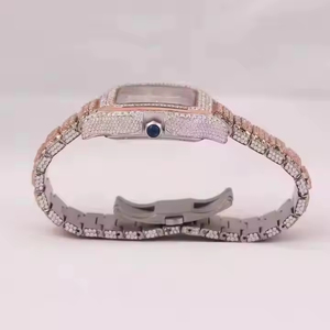Montre à quartz pour homme en acier inoxydable avec diamants Moissanite glacés, boîtier bicolore or blanc et argent, mouvement ETA de luxe écologique - Product Image 3