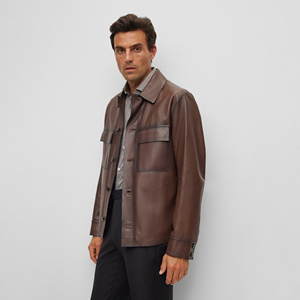 Custom Genuine <b>Leather</b> <b>Men's</b> Waterproof Breathable Eco-Friendly Windproof Heated Zipper Closure Stand Collar Winter <b>Jacket</b> - Product Image 2