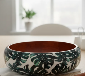 Bol en bois émaillé de qualité supérieure pour la décoration de table islamique du Ramadan, vaisselle artisanale, bol en bois fait main avec feuille tropicale - Product Image 3