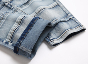 Jean déchiré délavé pour homme, coupe slim, taille mi-haute, en denim uni, grande taille, style décontracté, en coton - Product Image 2