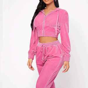 Survêtements d'hiver unisexes grande taille personnalisés, écologiques, légers, respirants, en velours, 2 pièces avec taille élastique et poches latérales - Product Image 4