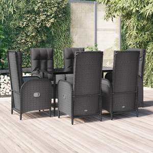 Grand ensemble de salle à manger de jardin en rotin PE noir pour terrasse - Product Image 1