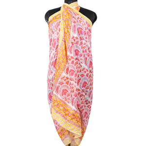 Vibrant Multicolor Handmade Block Printed Eco-friendly Reversible Cotton Sarong Long Pareo Summer Dress <b>Wrap</b> Scarf - Product Image 2