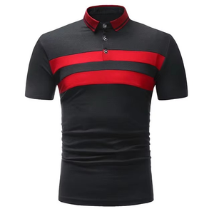 Chemises polo avec empiècements bicolores, manches courtes, coupe ample et respirante, col à revers, polos décontractés à la mode pour hommes - Product Image 3