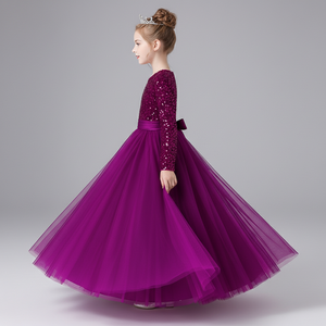Vestido de Princesa de Lujo en Terciopelo Morado con Lentejuelas Bordadas y Malla Suave para Niñas, Vestido de Fiesta, Fabricante al por Mayor, OEM, ODM - Product Image 4