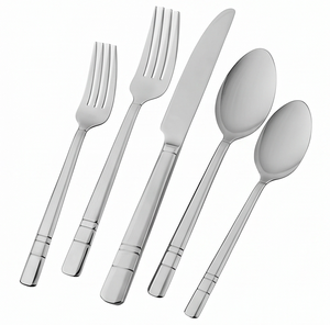 Ensemble de couverts modernes en acier inoxydable poli miroir, couteau, fourchette, cuillère, compatibles lave-vaisselle, pour mariage et repas - Product Image 1