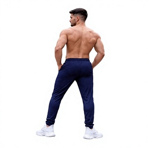 <b>Men's</b> <b>Navy</b> Blue Drawstring Sweatpants Mid Waist Regular Fit Polyester <b>Joggers</b> Casual Style Autumn Wear Pockets Plus Size - Product Image 2