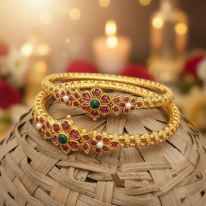 14K Gold Plated Pearl and Diamond Kada Bangles for Wedding Party Gift - Product Image 3