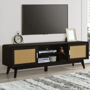 63 "Dark Rattan TV Stand 2 armadi 65 pollici TV centro intrattenimento in legno massiccio gambe Media Console da tavolo per soggiorno - Product Image 3