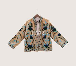Abrigo de talla grande para mujer con cuello mandarín, manga larga, bordado a mano con patrón floral, estilo chino, ropa de abrigo para otoño - Product Image 1